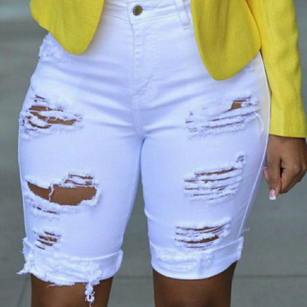 Distressed White Boyfriend Shorts
